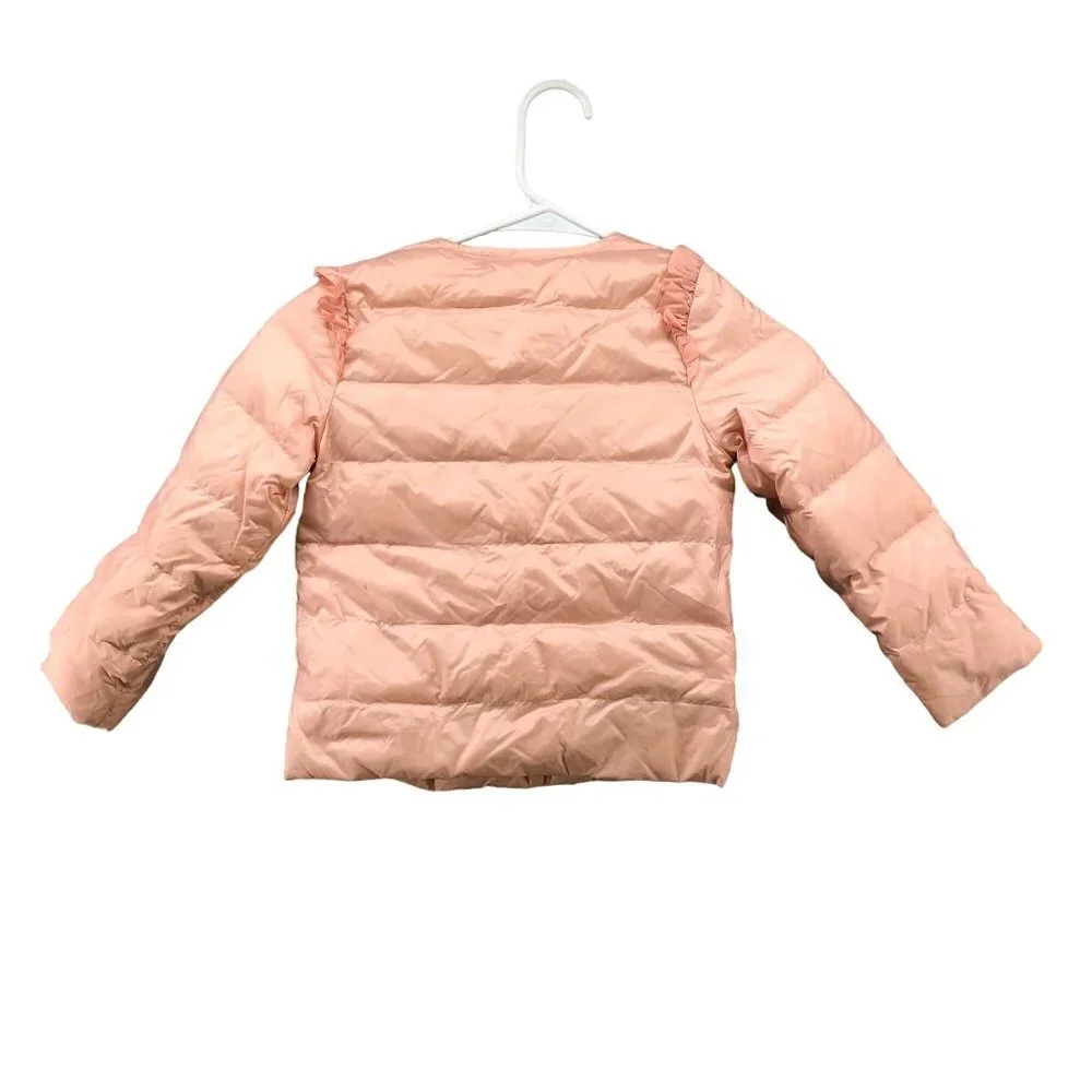 Girls 5T‎ (110) Down Puffer Jacket Pink Quilted Snap Button Popeye Olive Print